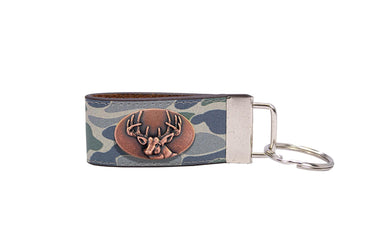 Buck Hunting Old School Camo Leather Loop Keychain.