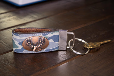 Buck Hunting Old School Camo Leather Loop Keychain.