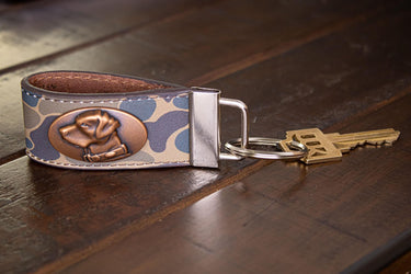 Lab Hunting Old School Camo Leather Loop Keychain.