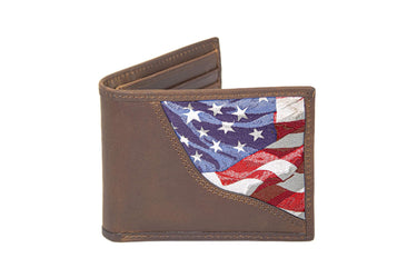 USA Flag Men's Bifold Woven Patch Leather Wallet.