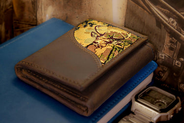 Buck Men's Trifold Woven Patch Leather Wallet.
