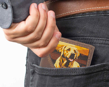 Lab Men's Trifold Woven Patch Leather Wallet.