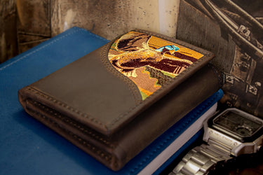 Mallard Men's Trifold Woven Patch Leather Wallet.