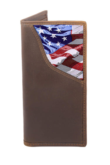 USA Flag Men's Secretary Tall Woven Patch Leather Wallet.