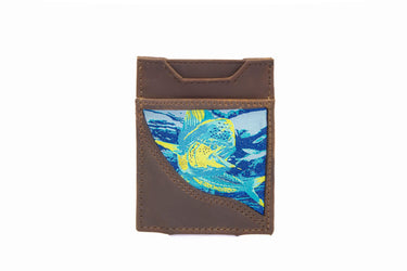 Dolphin Mahi Men's Magnetic Front Pocket Woven Patch Leather Wallet.