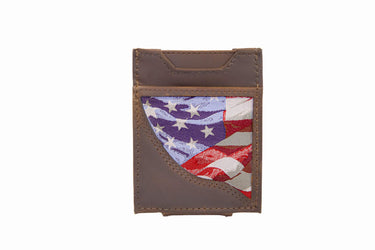 USA Flag Men's Magnetic Front Pocket Woven Patch Leather Wallet.