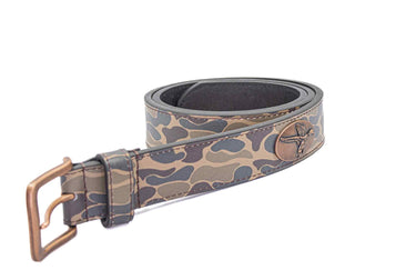 Georgia Southern Eagles Old School Camo Leather Belt - Antique Copper Logo