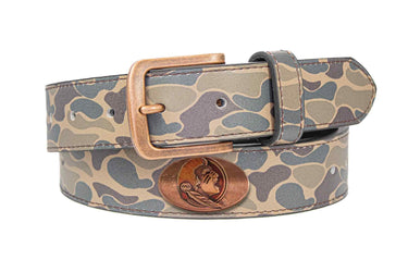 FSU Seminoles Old School Camo Leather Belt - Antique Copper Logo