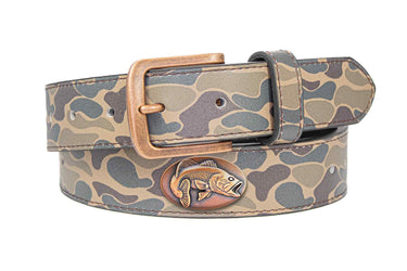 Bass Old School Camo Leather Belt - Antique Copper Logo