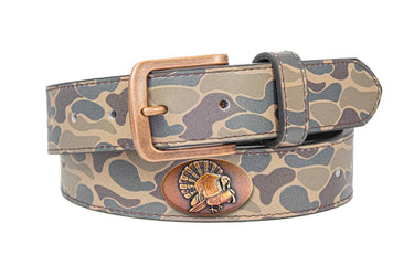 Turkey Old School Camo Leather Belt - Antique Copper Logo