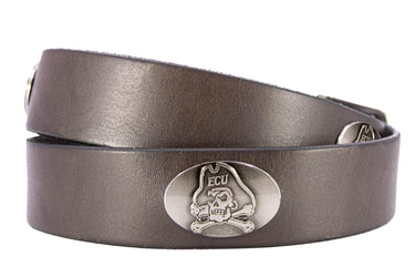 ECU Pirates Kids Collegiate Brown Leather Belt With Metal Emblems - Sizes S,M,L,XL