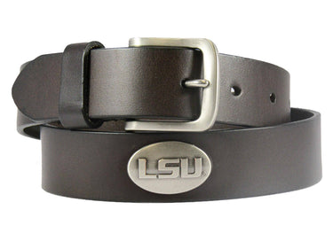 LSU Tigers Kids Collegiate Brown Leather Belt With Metal Emblems - Sizes S,M,L,XL