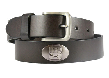 NC State Wolfpack Kids Collegiate Brown Leather Belt With Metal Emblems - Sizes S,M,L,XL