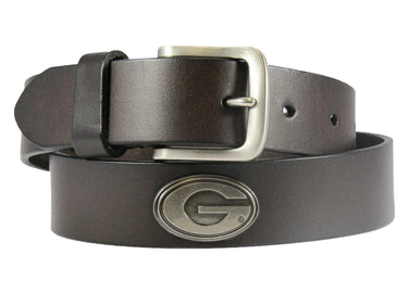Georgia Bulldogs Kids Collegiate Brown Leather Belt With Metal Emblems - Sizes S,M,L,XL