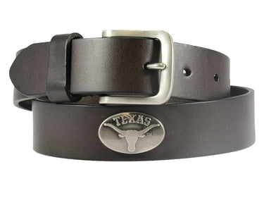 Texas Longhorns Kids Collegiate Brown Leather Belt With Metal Emblems - Sizes S,M,L,XL