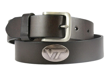 Virginia Tech Hokies Kids Collegiate Brown Leather Belt With Metal Emblems - Sizes S,M,L,XL