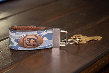 South Carolina Gamecocks Old School Camo Leather Loop Keychain.