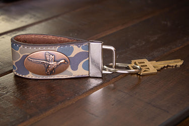 Mallard Hunting Old School Camo Leather Loop Keychain.