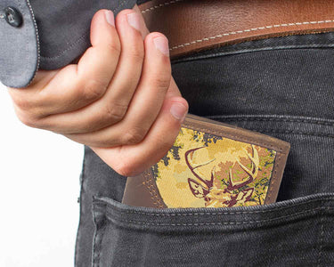 Buck Men's Trifold Woven Patch Leather Wallet.