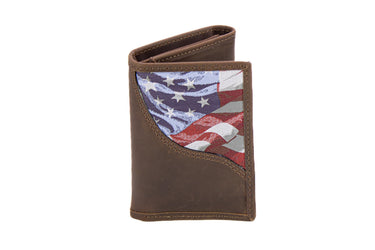 USA Flag Men's Trifold Woven Patch Leather Wallet.