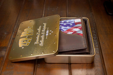 USA Flag Men's Trifold Woven Patch Leather Wallet.