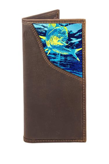 Dolphin Mahi Men's Secretary Tall Woven Patch Leather Wallet.