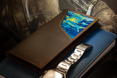 Dolphin Mahi Men's Secretary Tall Woven Patch Leather Wallet.