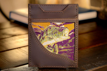 Bass Men's Magnetic Front Pocket Woven Patch Leather Wallet.