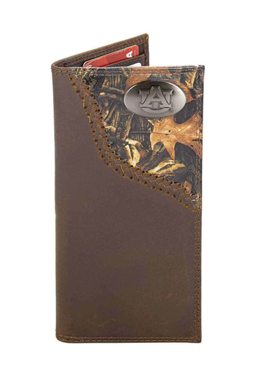 Auburn Tigers Camo Corner Leather Wallet – Bifold, Trifold or Tall Roper – Silver Emblem Gift.