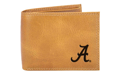 Alabama Crimson Tide Collegiate Embossed Leather Wallet – Tan or Gray – Bifold, Trifold & Tall Roper Styles.