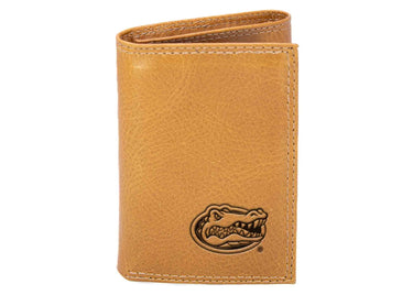 Florida Gators Collegiate Embossed Leather Wallet – Tan or Gray – Bifold, Trifold & Tall Roper Styles.