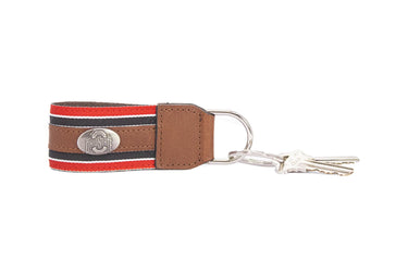 Ohio State Buckeyes Collegiate Grosgrain Ribbon Key Chain with Leather Accent and Silver Emblem.