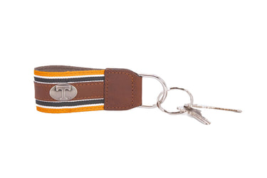 Tennessee Vols Collegiate Grosgrain Ribbon Key Chain with Leather Accent and Silver Emblem.