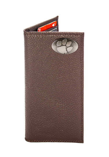 Clemson Tigers Pebble Grain Leather Wallet – Bifold, Trifold, Tall Roper & Slim Front Pocket – Black or Brown – Executive Style