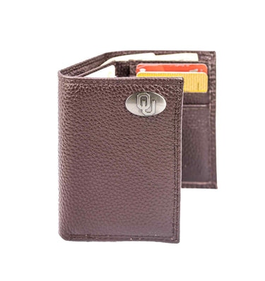 Oklahoma Sooners Pebble Grain Leather Wallet – Bifold, Trifold, Tall Roper & Slim Front Pocket – Black or Brown – Executive Style