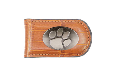 Clemson Tigers Leather Magnetic Money Clip Wallet - Silver Emblem Fan Gift - 6 Colors