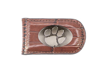 Clemson Tigers Leather Magnetic Money Clip Wallet - Silver Emblem Fan Gift - 6 Colors