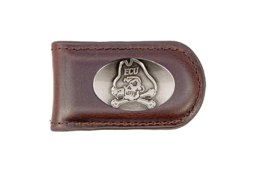 ECU Pirates Leather Magnetic Money Clip Wallet - Silver Emblem Fan Gift - 6 Colors