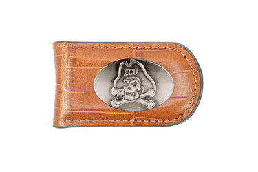 ECU Pirates Leather Magnetic Money Clip Wallet - Silver Emblem Fan Gift - 6 Colors