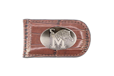 Memphis Tigers Leather Magnetic Money Clip Wallet - Silver Emblem Fan Gift - 6 Colors