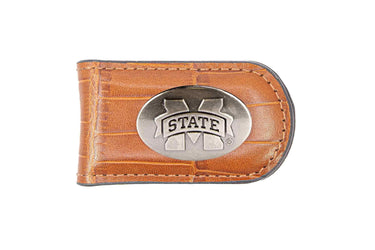 Mississippi State Bulldogs Leather Magnetic Money Clip Wallet - Silver Emblem Fan Gift - 6 Colors