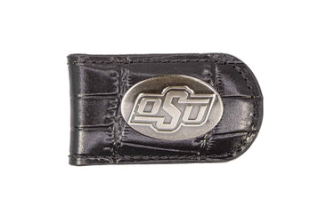 Oklahoma State Cowboys Leather Magnetic Money Clip Wallet - Silver Emblem Fan Gift - 6 Colors