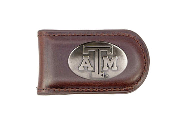 Texas A&M Aggies Leather Magnetic Money Clip Wallet - Silver Emblem Fan Gift - 6 Colors