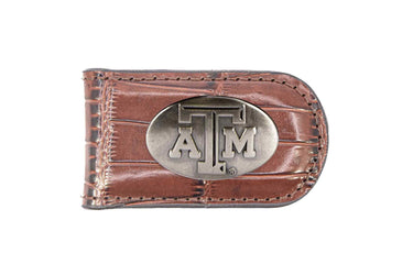 Texas A&M Aggies Leather Magnetic Money Clip Wallet - Silver Emblem Fan Gift - 6 Colors