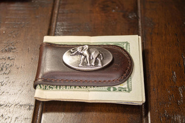 Alabama Crimson Tide Leather Magnetic Money Clip Wallet - Silver Emblem Fan Gift - 6 Colors