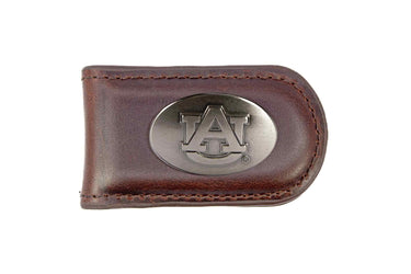 Auburn Tigers Leather Magnetic Money Clip Wallet - Silver Emblem Fan Gift - 6 Colors