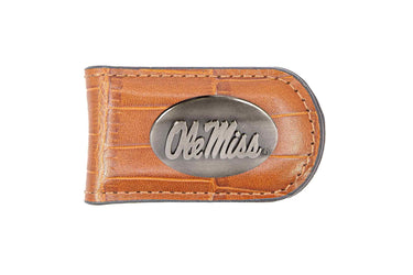 Ole Miss Rebels Leather Magnetic Money Clip Wallet - Silver Emblem Fan Gift - 6 Colors