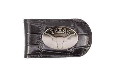 Texas Longhorns Leather Magnetic Money Clip Wallet - Silver Emblem Fan Gift - 6 Colors