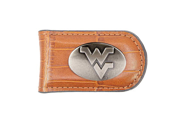 West Virginia Mountaineers Leather Magnetic Money Clip Wallet - Silver Emblem Fan Gift - 6 Colors