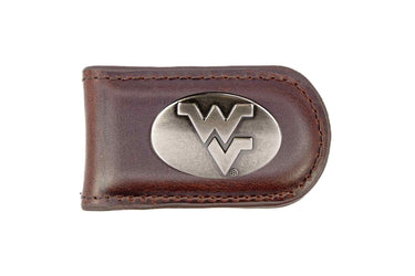 West Virginia Mountaineers Leather Magnetic Money Clip Wallet - Silver Emblem Fan Gift - 6 Colors